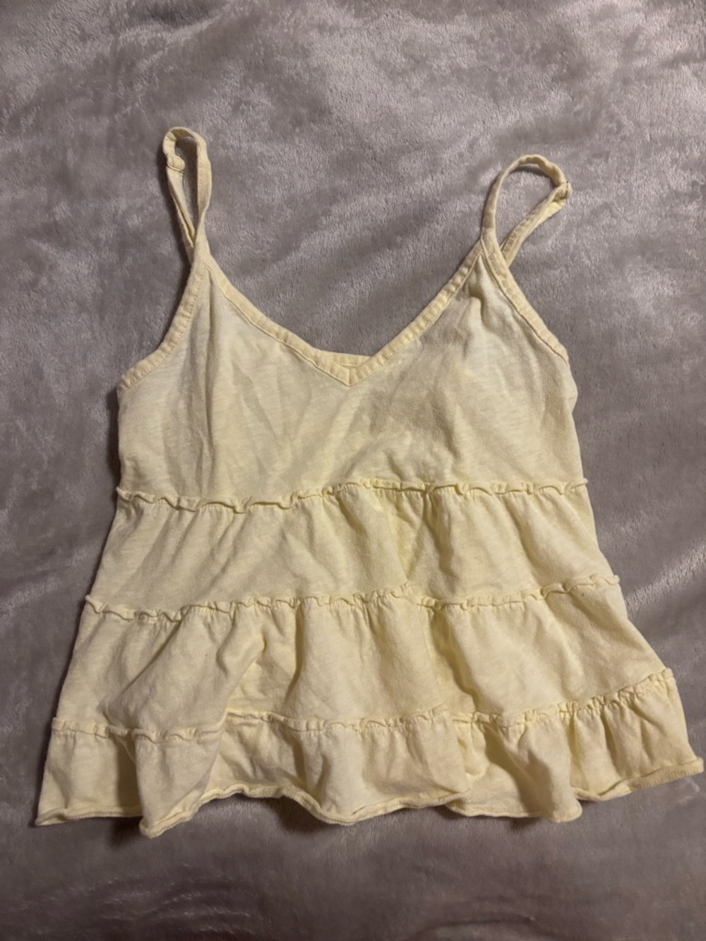 American Eagle Outfitters Pale Yellow Tiered Ruffle Spaghetti Strap Tank